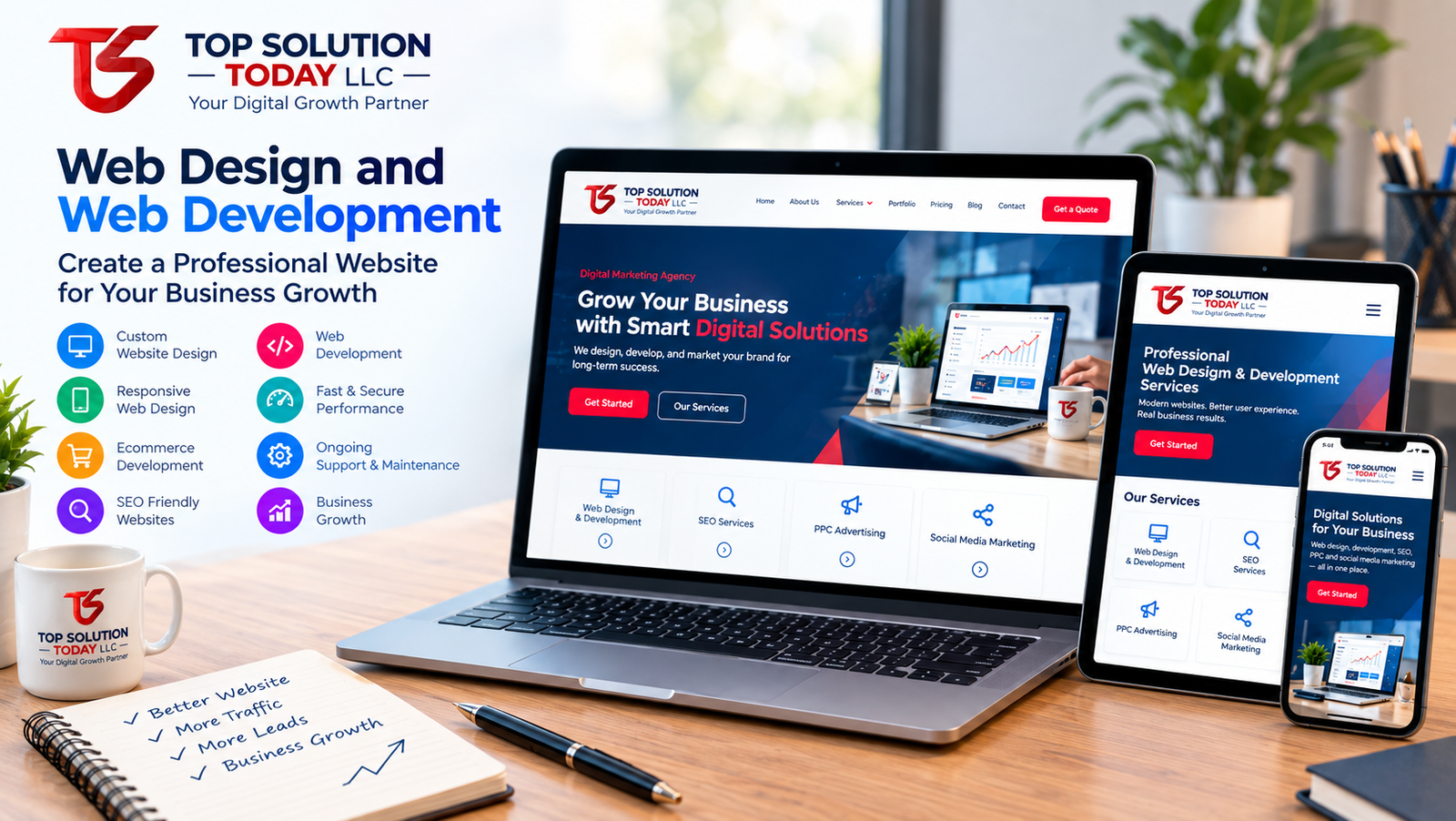 Web Design and Web Development services by Top Solution Today LLC